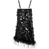 imageLOLANTA Girls Sequin Dress Kids Sparkly Gown for Christmas Wedding with Spaghetti Strap Detachable Asymmetrical Feather HemBlack