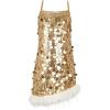 imageLOLANTA Girls Sequin Dress Kids Sparkly Gown for Christmas Wedding with Spaghetti Strap Detachable Asymmetrical Feather HemChampagne