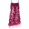 imageLOLANTA Girls Sequin Dress Kids Sparkly Gown for Christmas Wedding with Spaghetti Strap Detachable Asymmetrical Feather HemRosered