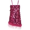 imageLOLANTA Girls Sequin Dress Kids Sparkly Gown for Christmas Wedding with Spaghetti Strap Detachable Asymmetrical Feather HemRosered