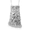 imageLOLANTA Girls Sequin Dress Kids Sparkly Gown for Christmas Wedding with Spaghetti Strap Detachable Asymmetrical Feather HemSilver