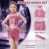 imageLOLANTA Girls Sequin Dance Outfit Crop Sequin Top Metallic Shorts with Tassel Arm Sleeves 513 Years Recital CostumesPink