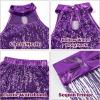 imageLOLANTA Girls Sequin Dance Outfit Crop Sequin Top Metallic Shorts with Tassel Arm Sleeves 513 Years Recital CostumesPurple