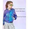 imageLOLANTA Kids Metallic Shiny Jacket Lightweight Y2K Disco Streetwear Rave Party Festivals Costumes Cropped Girls Bomber JacketBlue Purple