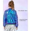 imageLOLANTA Kids Metallic Shiny Jacket Lightweight Y2K Disco Streetwear Rave Party Festivals Costumes Cropped Girls Bomber JacketBlue Purple