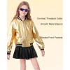 imageLOLANTA Kids Metallic Shiny Jacket Lightweight Y2K Disco Streetwear Rave Party Festivals Costumes Cropped Girls Bomber JacketGold