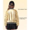 imageLOLANTA Kids Metallic Shiny Jacket Lightweight Y2K Disco Streetwear Rave Party Festivals Costumes Cropped Girls Bomber JacketGold