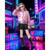 imageLOLANTA Kids Metallic Shiny Jacket Lightweight Y2K Disco Streetwear Rave Party Festivals Costumes Cropped Girls Bomber JacketPink