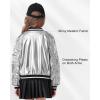 imageLOLANTA Kids Metallic Shiny Jacket Lightweight Y2K Disco Streetwear Rave Party Festivals Costumes Cropped Girls Bomber JacketSilver