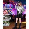 imageLOLANTA Kids Metallic Shiny Jacket Lightweight Y2K Disco Streetwear Rave Party Festivals Costumes Cropped Girls Bomber JacketSilver