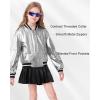 imageLOLANTA Kids Metallic Shiny Jacket Lightweight Y2K Disco Streetwear Rave Party Festivals Costumes Cropped Girls Bomber JacketSilver