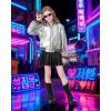 imageLOLANTA Kids Metallic Shiny Jacket Lightweight Y2K Disco Streetwear Rave Party Festivals Costumes Cropped Girls Bomber JacketSilver
