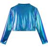 imageLOLANTA Metallic Dance Tops for Girls Long Sleeve Cropped Y2K Top Shiny Disco Streetwear Rave Party Festivals CostumesBlue Purple