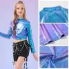 imageLOLANTA Metallic Dance Tops for Girls Long Sleeve Cropped Y2K Top Shiny Disco Streetwear Rave Party Festivals CostumesBlue Purple