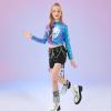 imageLOLANTA Metallic Dance Tops for Girls Long Sleeve Cropped Y2K Top Shiny Disco Streetwear Rave Party Festivals CostumesBlue Purple