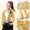 imageLOLANTA Metallic Dance Tops for Girls Long Sleeve Cropped Y2K Top Shiny Disco Streetwear Rave Party Festivals CostumesGold