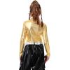 imageLOLANTA Metallic Dance Tops for Girls Long Sleeve Cropped Y2K Top Shiny Disco Streetwear Rave Party Festivals CostumesGold