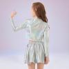 imageLOLANTA Metallic Dance Tops for Girls Long Sleeve Cropped Y2K Top Shiny Disco Streetwear Rave Party Festivals CostumesLaser Silver