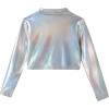 imageLOLANTA Metallic Dance Tops for Girls Long Sleeve Cropped Y2K Top Shiny Disco Streetwear Rave Party Festivals CostumesLaser Silver