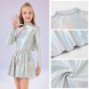 imageLOLANTA Metallic Dance Tops for Girls Long Sleeve Cropped Y2K Top Shiny Disco Streetwear Rave Party Festivals CostumesLaser Silver