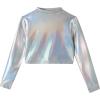 imageLOLANTA Metallic Dance Tops for Girls Long Sleeve Cropped Y2K Top Shiny Disco Streetwear Rave Party Festivals CostumesLaser Silver