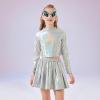 imageLOLANTA Metallic Dance Tops for Girls Long Sleeve Cropped Y2K Top Shiny Disco Streetwear Rave Party Festivals CostumesLaser Silver