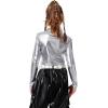 imageLOLANTA Metallic Dance Tops for Girls Long Sleeve Cropped Y2K Top Shiny Disco Streetwear Rave Party Festivals CostumesSilver
