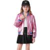 imageLOLANTA Kids Metallic Shiny Jacket Lightweight Y2K Disco Streetwear Rave Party Festivals Costumes Cropped Girls Bomber JacketPink