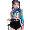imageLOLANTA Metallic Dance Tops for Girls Long Sleeve Cropped Y2K Top Shiny Disco Streetwear Rave Party Festivals CostumesAurora Color