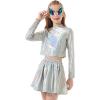 imageLOLANTA Metallic Dance Tops for Girls Long Sleeve Cropped Y2K Top Shiny Disco Streetwear Rave Party Festivals CostumesLaser Silver