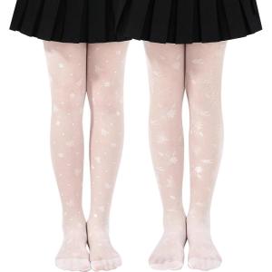 imageLOLANTA Girls Sheer Tights 2 Pack Heart Polka Dot Patterned Stockings Kids Soft Lightweight Stretchy Pantyhose 311YearsWhite Butterfly  White Flower