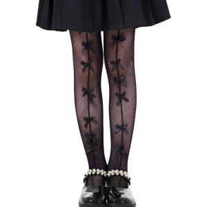 imageLOLANTA Girls Sparkle Tights 2 Pack Fishnet Rhinestone Stockings for Kids Glitter Shimmer Mesh PantyhoseBlackbow