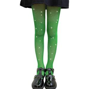 imageLOLANTA Girls Sparkle Tights 2 Pack Fishnet Rhinestone Stockings for Kids Glitter Shimmer Mesh PantyhoseEmeraldrhinestone