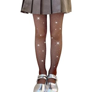 imageLOLANTA Girls Sparkle Tights 2 Pack Fishnet Rhinestone Stockings for Kids Glitter Shimmer Mesh PantyhoseTanrhinestone