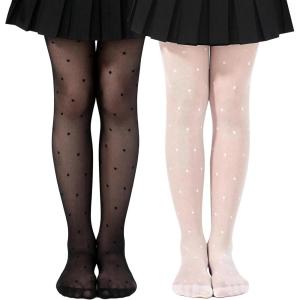 image:imageLOLANTA Girls Sheer Tights 2 Pack Heart Polka Dot Patterned Stockings Kids Soft Lightweight Stretchy Pantyhose 311YearsBlack Polkadot  White Polkadot