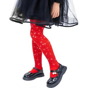 image:imageLOLANTA Girls Stockings 12 Pack Sparkle Tights Kids Stretchy Rhinestone Glitter Seethrough Pantyhose for 612YRed
