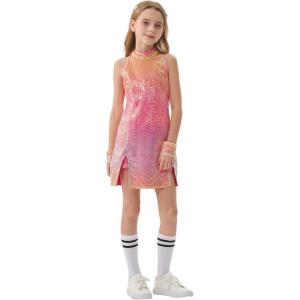 image:imageLOLANTA Girls Sequins Dance Clothes Dress 412 Yrs Sparkle Hip Hop Jazz Dance Outfit Sleeveless Top and ShortsMagic Pink