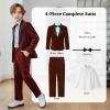 image:imageLOLANTA 4Pcs Boys Suits Shiny Performance Tuxedo Kids Glitter Blazer and Pants with Shirt for Christmas Wedding 512 YearsBurgundy