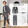 image:imageLOLANTA 4Pcs Boys Suits Shiny Performance Tuxedo Kids Glitter Blazer and Pants with Shirt for Christmas Wedding 512 YearsDarkgrey