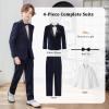 image:imageLOLANTA 4Pcs Boys Suits Shiny Performance Tuxedo Kids Glitter Blazer and Pants with Shirt for Christmas Wedding 512 YearsNavy