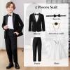 image:imageLOLANTA Boys 4 Piece Velvet Suit Formal Tuxedo Kids Slim Fit Blazer Dress Shirt Pants Outfit with Bow TieBlack Peak Lapel