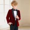 image:imageLOLANTA Boys 4 Piece Velvet Suit Formal Tuxedo Kids Slim Fit Blazer Dress Shirt Pants Outfit with Bow TieRed Shawl Lapel