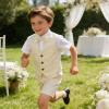 image:imageLOLANTA Boys 4PCs Summer Suits Short Suit Set for Wedding Ring Bearer Outfits Dress Clothes Vest Shirt Shorts Bow TieBeige