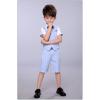 image:imageLOLANTA Boys 4PCs Summer Suits Short Suit Set for Wedding Ring Bearer Outfits Dress Clothes Vest Shirt Shorts Bow TieBlue Check