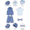 image:imageLOLANTA Boys 4PCs Summer Suits Short Suit Set for Wedding Ring Bearer Outfits Dress Clothes Vest Shirt Shorts Bow TieBlue Plaid