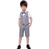 image:imageLOLANTA Boys 4PCs Summer Suits Short Suit Set for Wedding Ring Bearer Outfits Dress Clothes Vest Shirt Shorts Bow TieGray Plaid