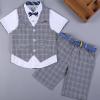 image:imageLOLANTA Boys 4PCs Summer Suits Short Suit Set for Wedding Ring Bearer Outfits Dress Clothes Vest Shirt Shorts Bow TieGray Plaid