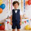 image:imageLOLANTA Boys 4PCs Summer Suits Short Suit Set for Wedding Ring Bearer Outfits Dress Clothes Vest Shirt Shorts Bow TieNavy