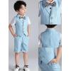 image:imageLOLANTA Boys 4PCs Summer Suits Short Suit Set for Wedding Ring Bearer Outfits Dress Clothes Vest Shirt Shorts Bow TieSolid Blue