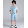 image:imageLOLANTA Boys 4PCs Summer Suits Short Suit Set for Wedding Ring Bearer Outfits Dress Clothes Vest Shirt Shorts Bow TieSolid Blue